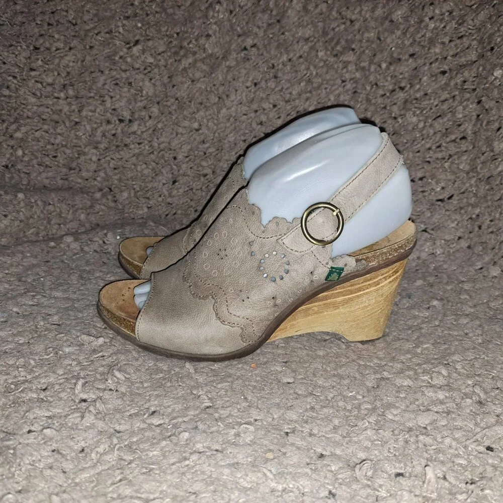 EL NATURALISTA-N789 Vereda Wedge-Tan/Brown Leather-Slingback-Sz 38-Near Mint - Picture 2 of 10